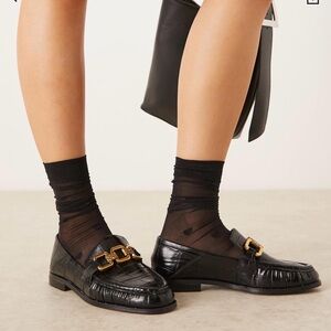 Chain Detail Ruched Black Loafers